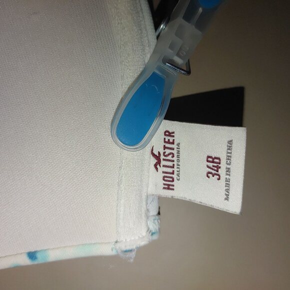 Hollister 34B Bathing Suit Bikini Top White Blue Padded Underwire - Picture 2 of 6